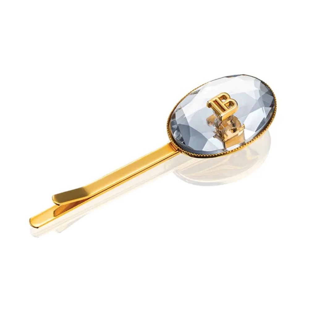 Balmain Gold-tone Crystal Logo Hair Pin